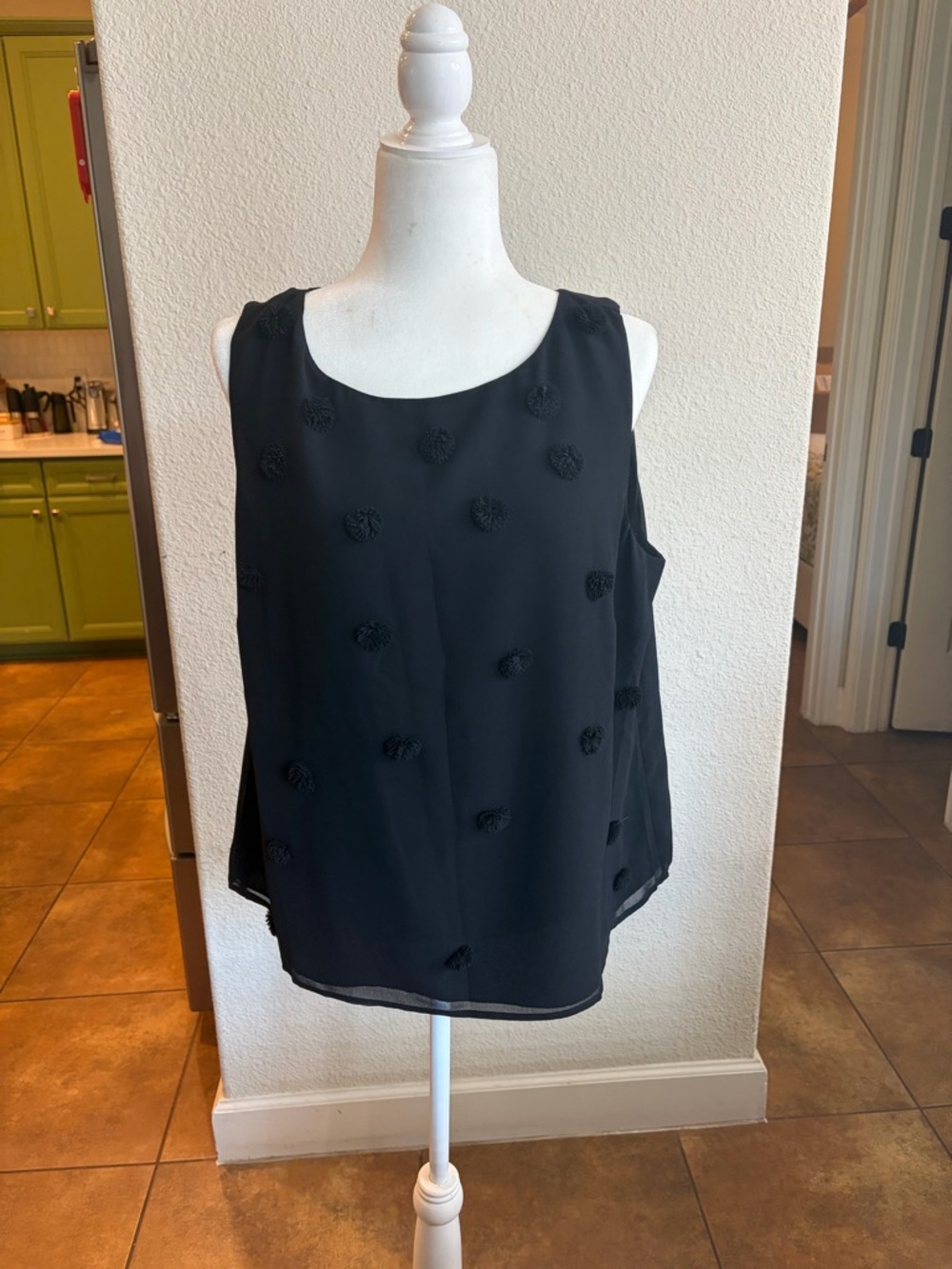 Talbots Black Sleeveless Camisole with Pom-Pom Appliqués